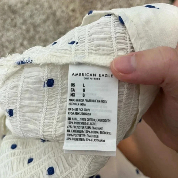 American Eagle Outfitters smocked crop tie front top size large polka dots NWOT - Picture 5 of 9